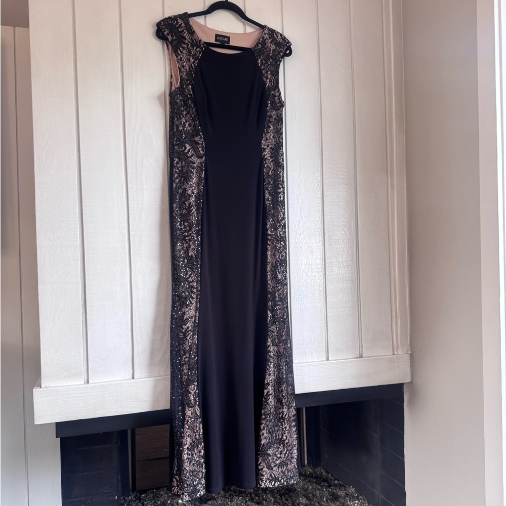 Xscape Black Gown with Lace and Sequin Detailing